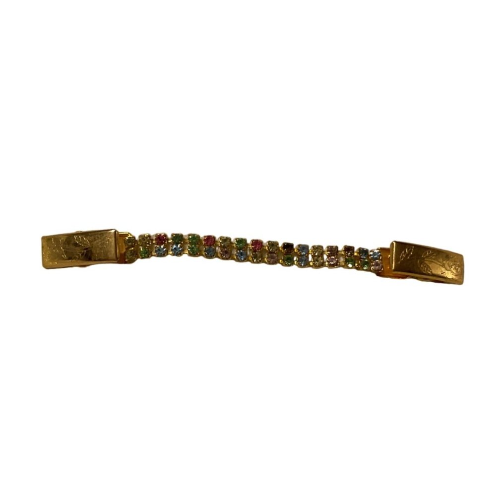 Vintage Multi-Color Rhinestone Double Ended With Gold Tone Floral Clasps